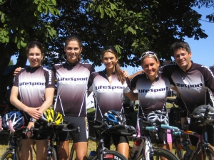Pre-race ride with the Pros--Cheryl, Jenny, me, Bree, Lance